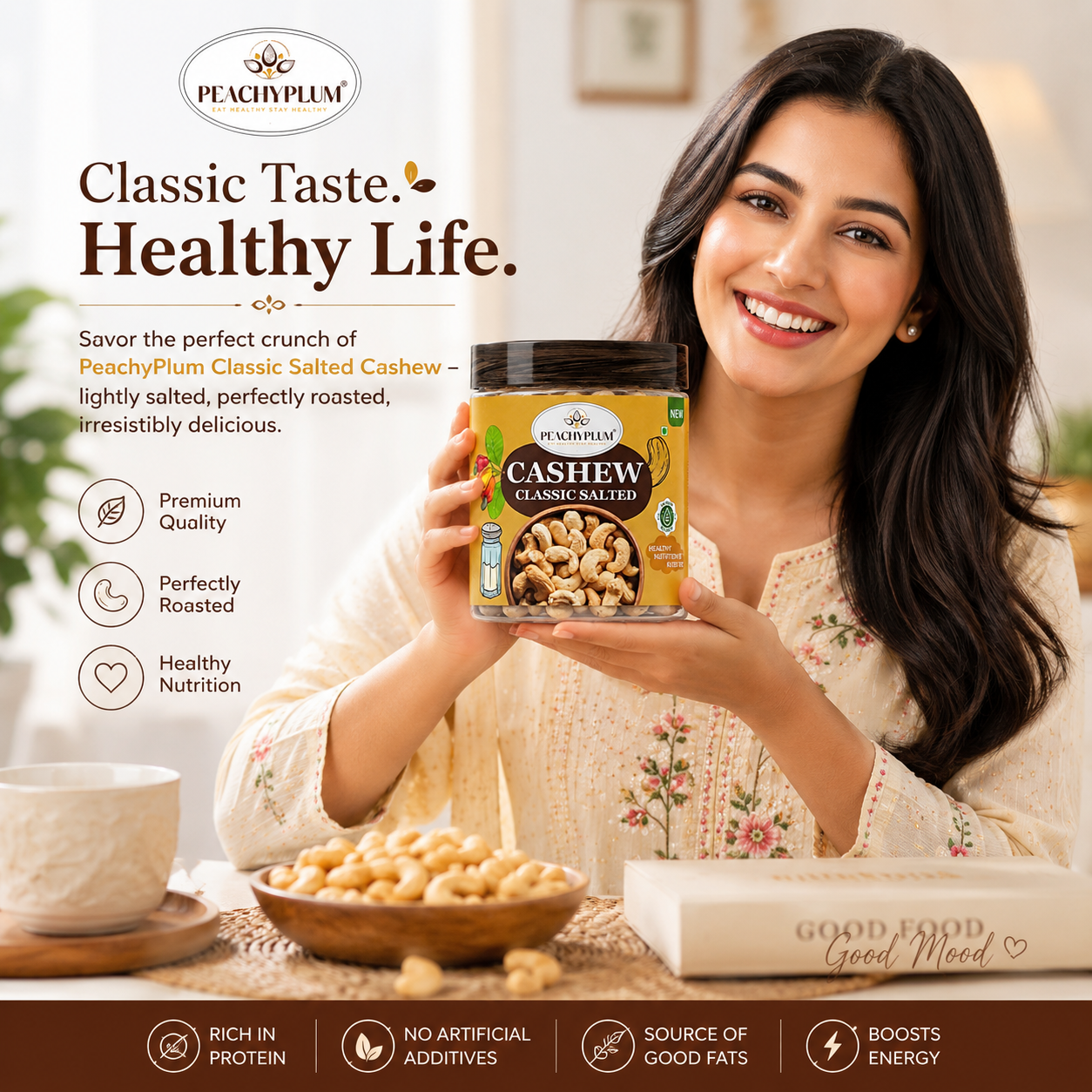 Premium Salted Roasted Cashews/Kaju, 200g | Perfectly Roasted Savory Nuts | Crunchy, Protein-Rich Healthy Snacks