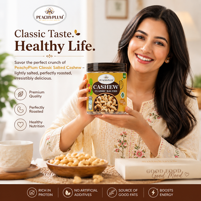 Premium Salted Roasted Cashews/Kaju, 200g | Perfectly Roasted Savory Nuts | Crunchy, Protein-Rich Healthy Snacks