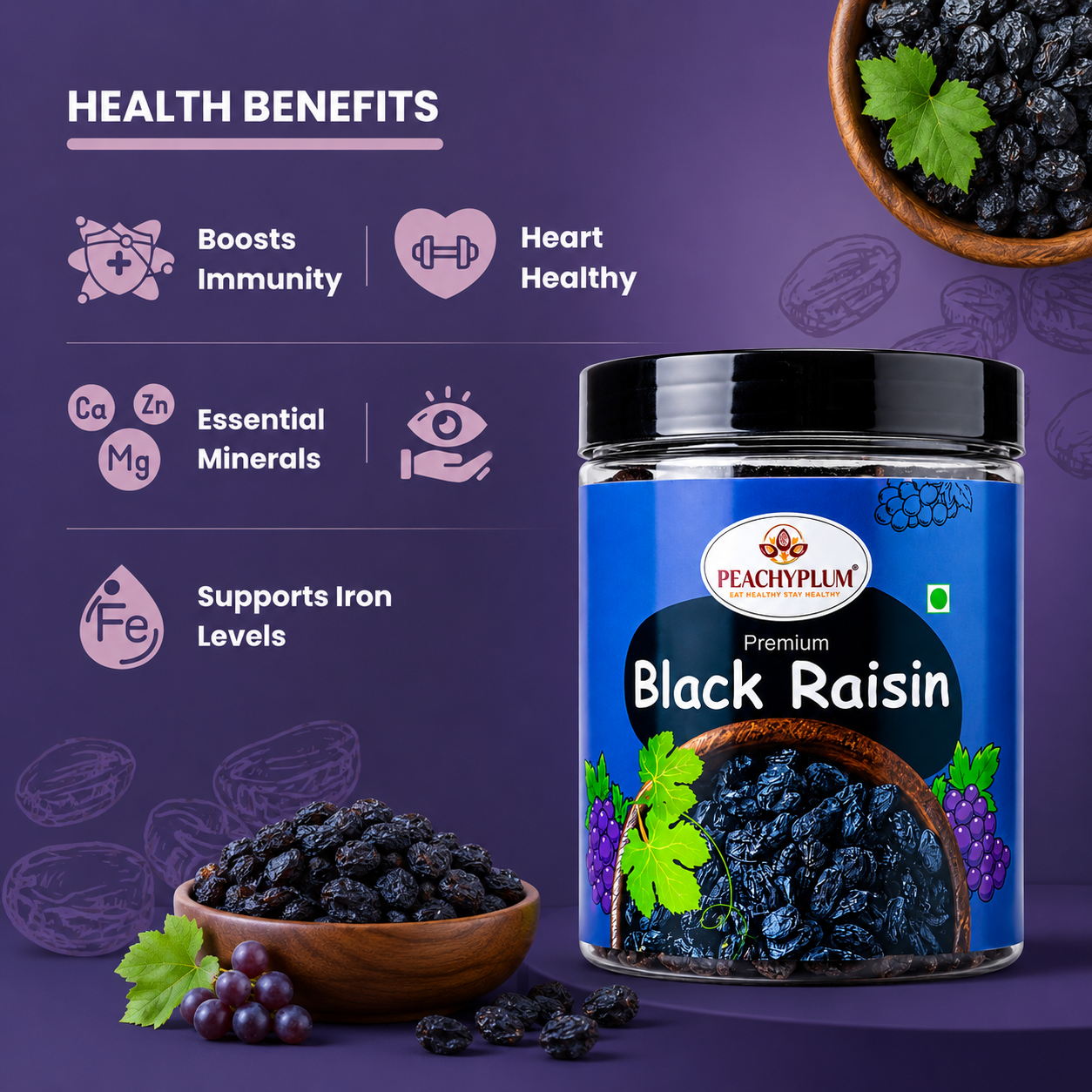 Seedless Black Raisins 250g | Kali Kishmis | Dry Fruits | Antioxidants, Fiber & Potassium | Premium Quality