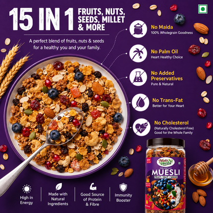Muesli | Tasty &amp; Healthy Breakfast Cereal 400g, Dry fruit, Fruits & Nuts | Natural Breakfast | Crunchy