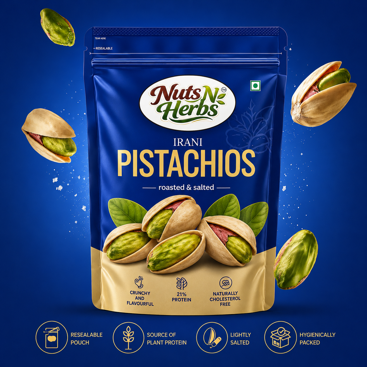 Premium California Roasted & Salted Pistachios Whole Shelled Pista Dry Fruits Pack (250 g)