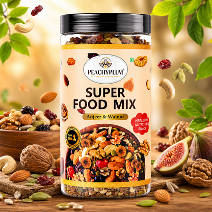 Super Food Mix – Premium Anjeer, Walnut, Roasted Almonds, Cashews & Seeds , PetCan Jar 500g