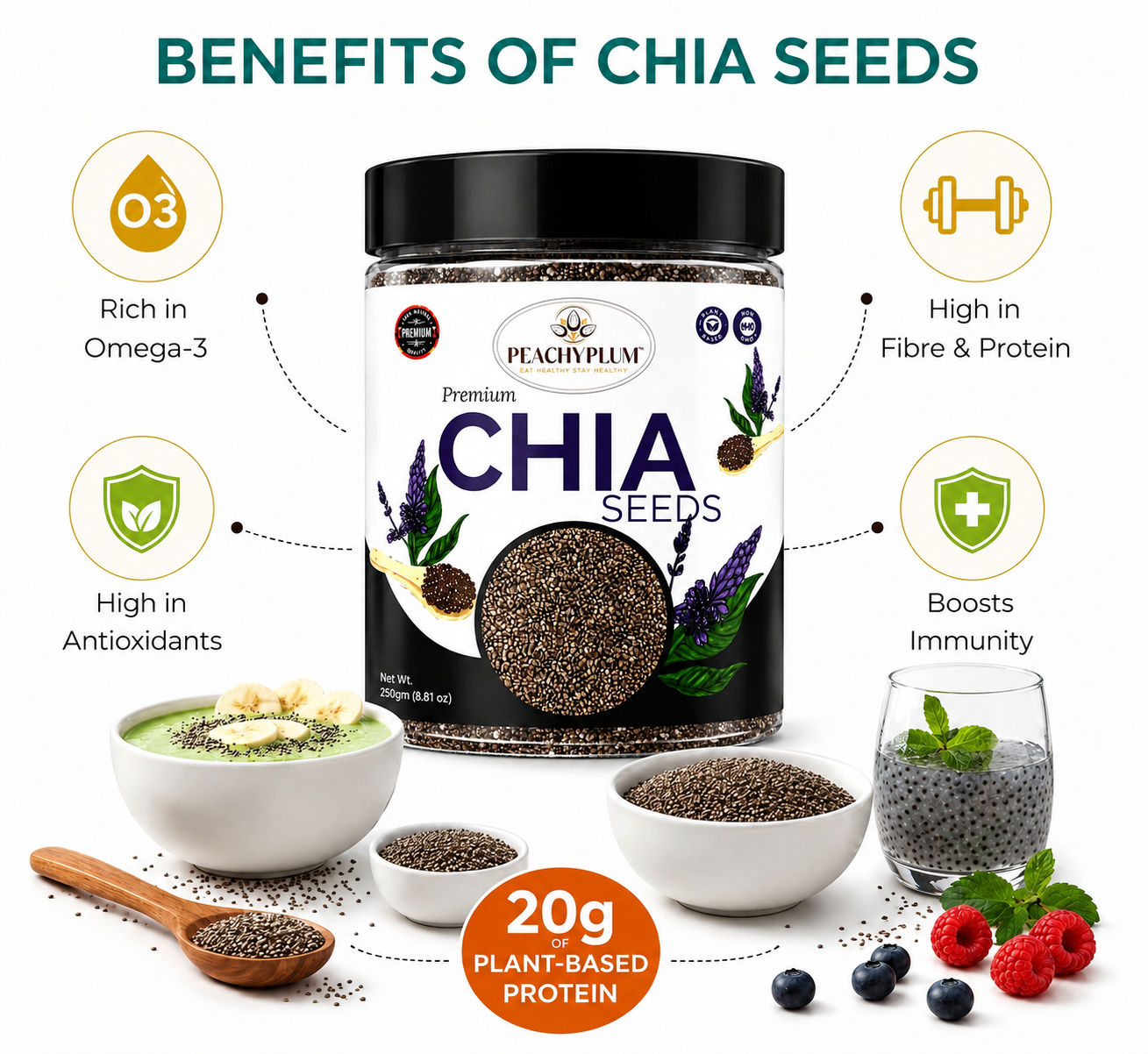 Chia Seeds 250g - Healthy Raw Seeds | Clean Chia Seeds for Eating | Calcium and Protein Rich Seeds